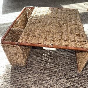 Vintage Wicker Rattan Breakfast Lap Tray 80s 90s Vanity Desk Organizer